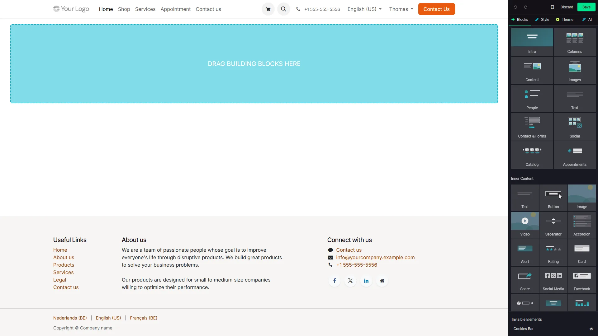 Éditeur de site Solaryx, glisser-déposer