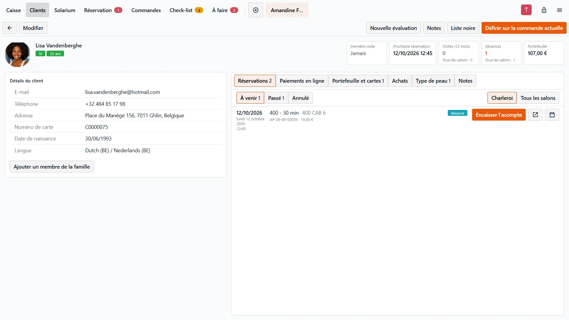 Fiche client dans la caisse Solaryx