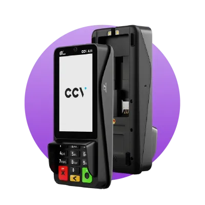 CCV A35 payment terminal connected to the Solaryx register