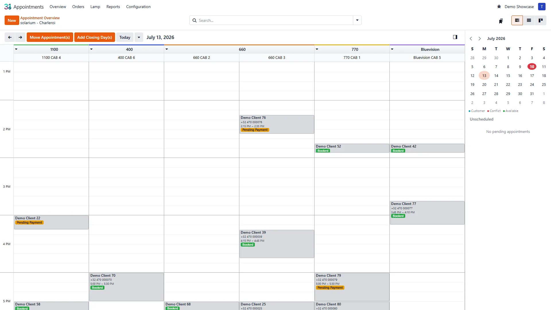 Solaryx solarium sessions planning (Gantt)