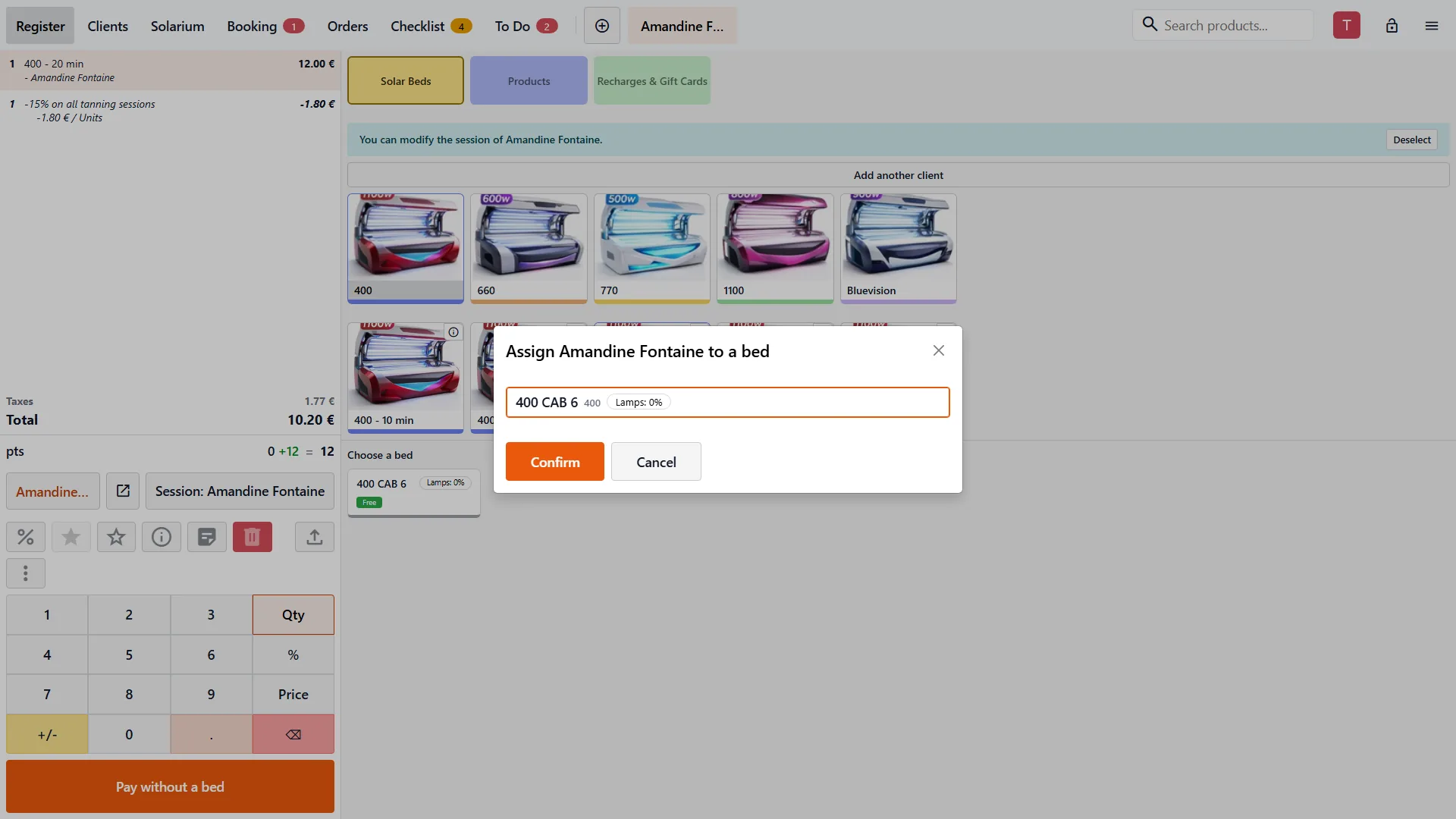 Solaryx bed choice dialog